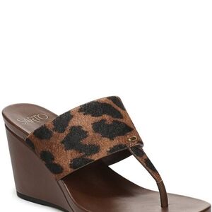 by Franco Brown Leopard Print Wedge Thong Sandal
